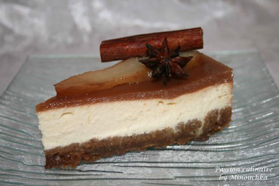 Cheesecake à la poire au vin épicé, par Minouchka du blog Passion Culinaire