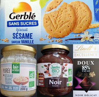 Pâte à tartiner chocolat noir - biscuit sesame - purée de sésame blanc